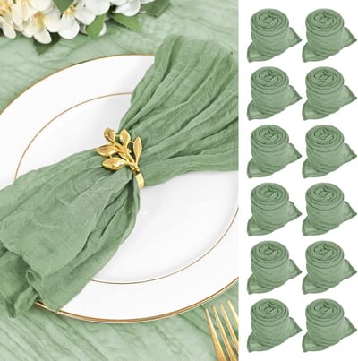 Servetten - Mousseline servetten - Geplooide servetten - Vintage Boheemse stoffen servetten - Tafeldecoratie voor feesten/bruiloften/recepties - Grasgroen - 12 stuks