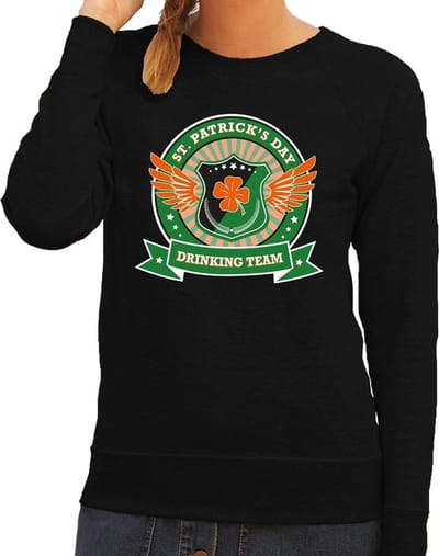St. Patricks day drinking team sweater/ trui zwart dames - St Patrick's day kleding XS