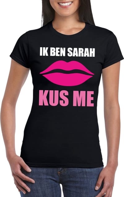 Verjaardag 50 jaar t-shirt zwart dames - Ik ben Sarah kus me S