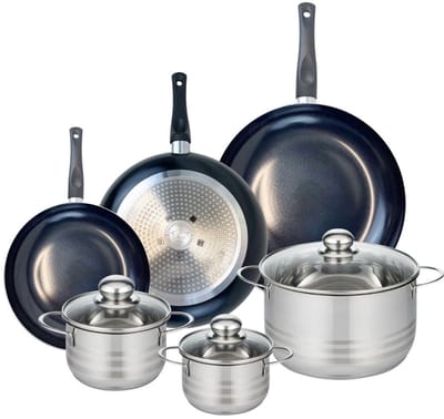 Set van 3 Koekenpannen 24, 28 en 32 cm en 3 kookpotten 14, 16 en 24 cm Elo Prima Brillant
