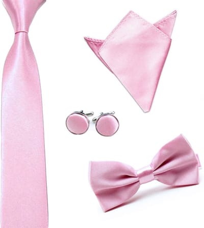 Luxe set stropdas inclusief vlinderstrik pochette en manchetknopen - Roze - strik - strikje - vlinderdas - pochet - heren - Cadeau