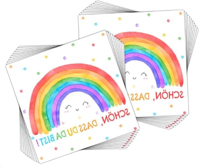 Set van 20 kleurrijke servetten voor kinderen, ideaal voor verjaardagsfeesten, schoolfeesten en carnaval, met regenboogdecoratie