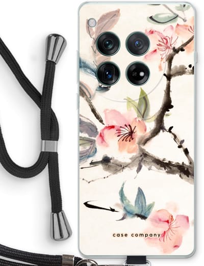 Case Company® - Hoesje met koord geschikt voor OnePlus 12r hoesje met Koord - Japanse bloemen - Telefoonhoesje met Zwart Koord - Bescherming aan alle Kanten en Over de Schermrand