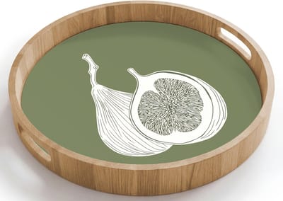 Dienblad rond 40x40 cm - Schootdienblad hout - Vijgen - Minimalistisch - Getekend - Mosgroen - Borrelplank rechthoek - Plateau houten dienbladen