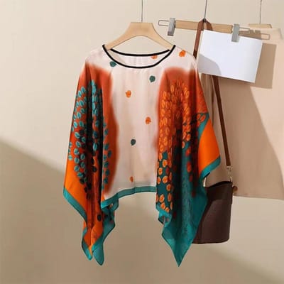 Sjaals Zomer Strand Sexy Dames Mode Print Chiffon Tuniek Bikini Cover-up Losse Blouse Zonbescherming Comfortabele Poncho M