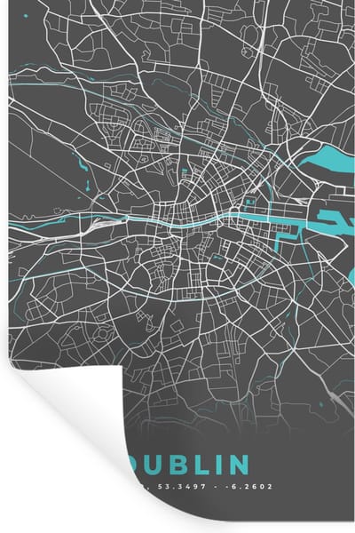 Muurstickers - Sticker Folie - Dublin - Stadskaart - Plattegrond - Kaart - Blauw - 20x30 cm - Plakfolie - Muurstickers Kinderkamer - Zelfklevend Behang - Zelfklevend behangpapier - Stickerfolie