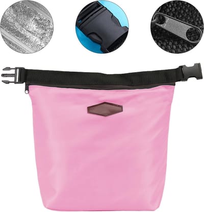 Thermische koeltas voor lunch en picknick, draagbare tas met ritssluiting in blauw en roze, ideaal voor onderweg
