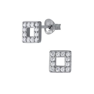 Joy|S - Zilveren vierkant oorbellen - 6 mm square - zirkonia