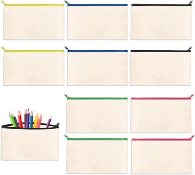 Canvas Pennenzak Set van 10 Stuks, Multifunctionele DIY Tassen voor Schilderen en Creatieve Projecten, Beige 21x13cm