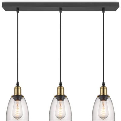 Metalen Hanglamp - Inclusief 3 Glazen Lampenkap - Helder - Ø65 x 128 cm - E27 fitting - voor gebruik in slaapkamers en werkruimtes - Inclusief 1