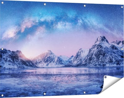 Gards Tuinposter Melkweg bij de Besneeuwde bergen - 120x80 cm - Tuindoek - Tuindecoratie - Wanddecoratie buiten - Tuinschilderij