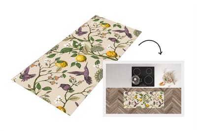 Keukenloper - Loper keuken - Patroon - Vogel - Planten - Fruit - 120x50 cm - Keukenloper vinyl