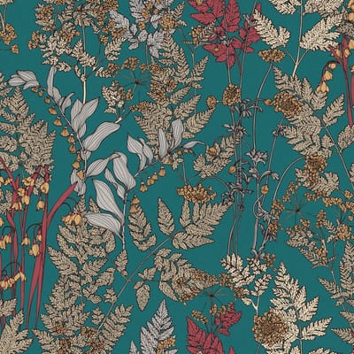 Bloemen behang Profhome 377515-GU vliesbehang glad met bloemen patroon mat blauw beige geel rood 5,33 m2