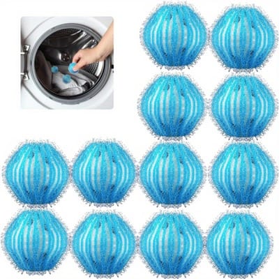 Set van 12 ontharingsballen voor huisdieren voor wasmachines/drogers - Compact en draagbaar - Herbruikbaar - Verwijdert dierenhaar, kant en huidschilfers van beddengoed en kleding - Blauw