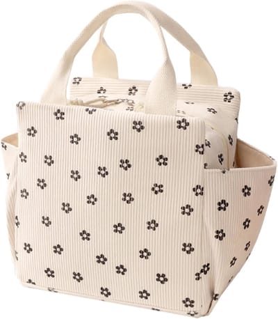 Lunchtas - Lunchtas dames - Lunchtas kinderen- Herbruikbare geïsoleerde lunchbox - Houdt eten warm of koud – Zijvak voor waterfles - Grote inhoud - Ideaal voor werk - Picknicks en reizen - Beige