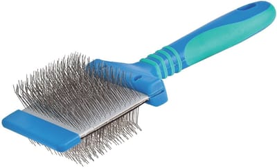Vivog Borstel Dubbelzijdig Blauw L - Flexibele Pinnen, Ergonomisch Handvat - Voor Honden en Huisdieren