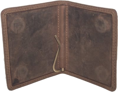 Oi Hunter bruine lederen dollarclip billfold alleen voor biljetten / zeer dunne heren portemonnee met geldklem / lederen cover met klem voor biljetten afgesloten met magneetsluiting / bruin leer / 443H