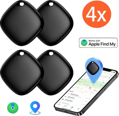 RAYOFI - Apple-tracker - 4-delige set -Air Tag - GPS-tracker - erkt met Apple Find My - realtime volgsysteem - sleuteltracker - koffers - bagage - fietsen, fatbikes, steps, auto's, fietsen, katten en kinderen - zwart
