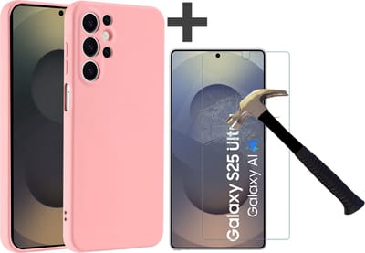 Hoesje geschikt voor Samsung Galaxy S25 Ultra hoesje zacht siliconen met gehard glas Screenprotector- Arara backcover - Licht Roze