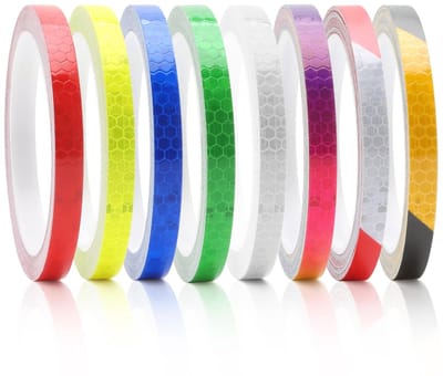 Famanu – Reflecterende tape set 8 rollen, smalle strips 1 cm, zelfklevend, waterdicht, veiligheid, voertuigen, buiten, markering