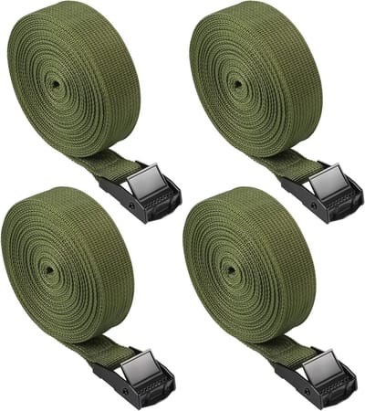 4 Stuks Lashing Straps - Sterke Ratchet Straps en Cam Buckle Bevestigingsriemen voor Motorfietsen, Fietsen en Bagage (500x2.5cm, Groen)