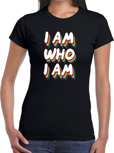 Gay pride I am who i am t-shirt zwart - 3D regenboog shirt voor dames - LGBT kleding XS