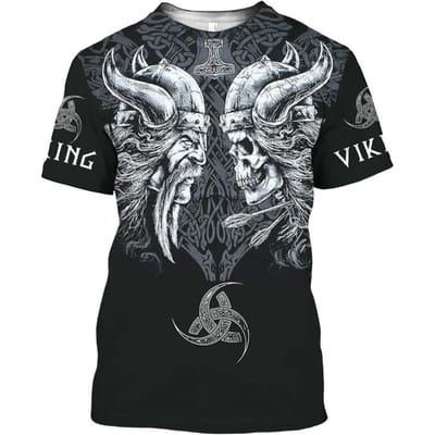 Nieuw Zomer Viking Patroon 3D Geprint Heren T-shirt Modetrend Plus Size Losse O-hals Korte Mouw Top 5XL white