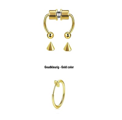 Cabantis Punkpiercing - Cabantis Fake Neusring - Neusring - Oorbellen - Festival - 2Pack Goudkleurig