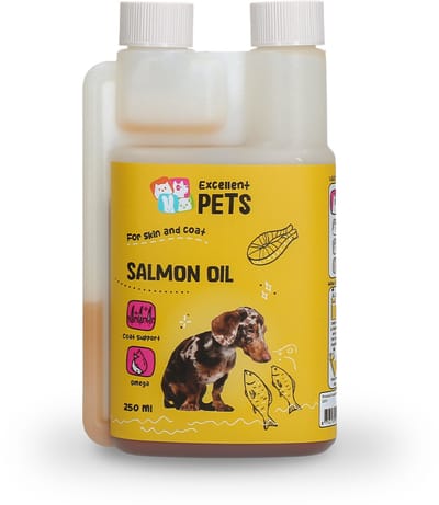 Excellent Pets Zalmolie 250 ml - Visolie - Omega 3-6-9 - Ondersteunt Huid en Vacht, Hart - Soepele gewrichten en Immuunsysteem - Weerstand Honden supplementen - Alternatief voor Schapenvet - Dog Salmon Oil