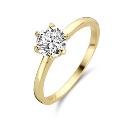 New Bling 9NBG-0204-60 Gouden Ring - Dames - Zirkonia - 6 mm - Solitair - Maat 60 - 6 Poot zetting - 14 Karaat - Goud