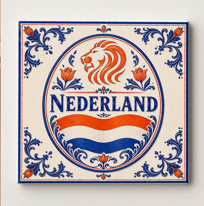 Nederland Leeuw Decoratieve Tegel – Nederlandse Vlag Keramische Wandtegel – Oranje Blauwe Bloemen Holland Souvenir Tegel – Traditionele Nederlandse Woondecoratie