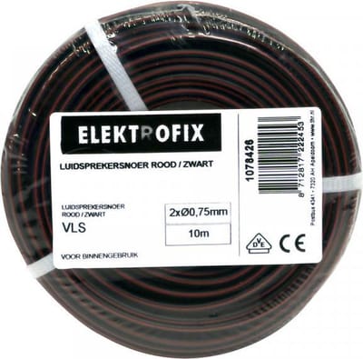 Elektrofix speakersnoer 2 x 0,75 mm rood/zwart 10 m