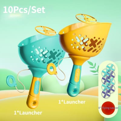 Soucoupes volantes lanceur de disque enfants jouets volants tirer chaîne lancer attraper Sport de plein air hélice enfants jouets cadeau pour garçons filles 10Pcs/Set jaune/vert