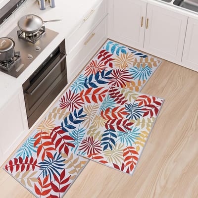 Boho Keukenmatten Set van 2 - Kleurige Antislip Vloermatten voor Huiskamer en Gang, 43x75 + 43x150 cm