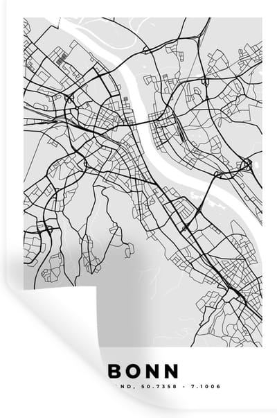 Muurstickers - Sticker Folie - Duitsland - Stadskaart - Plattegrond - Bonn - Kaart - 20x30 cm - Plakfolie - Muurstickers Kinderkamer - Zelfklevend Behang - Zelfklevend behangpapier - Stickerfolie