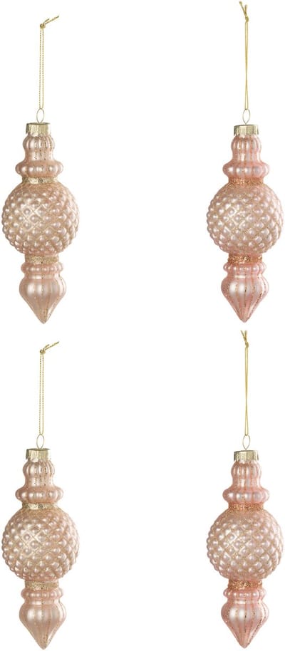 J-Line kerstbal - glas - roze - doos van 4