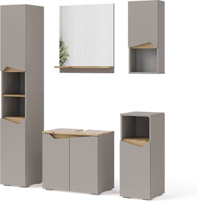 Vicco Badkamermeubelcombinatie Marelle, Grijs/Artisanaal eiken, 5-delig
