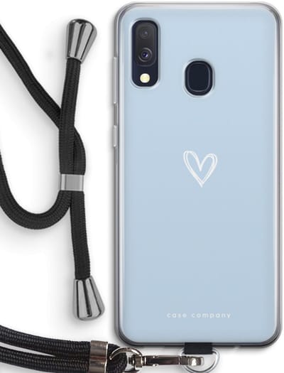 Case Company® - Hoesje met koord geschikt voor Samsung Galaxy A40 hoesje met Koord - Klein Hart Blauw - Telefoonhoesje met Zwart Koord - Bescherming aan alle Kanten en Over de Schermrand