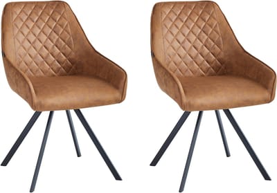 Colenis® - Elias Eetkamerstoel - Set Van 2 - Cognac - Microfiber Stof - 180° draaibaar