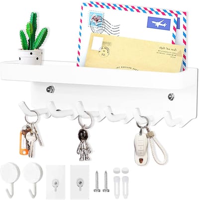 Multifunctionele wand sleutelhouder met plank – Zelfklevend, roestbestendig en ruimtebesparend ontwerp