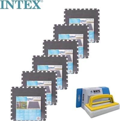 Intex - Zwembadtegels Grijs - 6 verpakkingen van 8 tegels - 12m² & WAYS scrubborstel