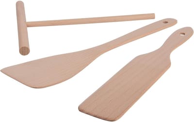 Houten accessoireset voor crêpes – 3-delig set met pannenspatel, spatel en deegverdeler voor perfecte pannenkoeken