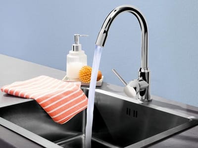 LED-keukenmengkraan (Chroom) Keuken Meng Kraan - Massief roestvrij staal - Mengkraan - Verchroomd - Eengreepsbediening met open greep - Draaibare gegoten uitloop - Duurzame keramische schijven - Kwalitatief Massief RVS
