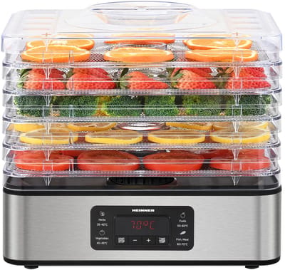 Heinner Drymaster Pro Voedseldroger / Droogoven – 5 Lagen Dehydrator – LED Display – Digitale Timer & Temperatuurregeling – Voor Fruit, Groente, Kruiden & Vlees – Oververhittingsbeveiliging – 240W – RVS