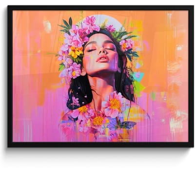 Poster in lijst - Fotolijst 80x60 cm - Posters - Portret - Bloemenkroon - Vrouw - Posterlijst zwart - Decoratie - Wanddecoratie woonkamer - Muurdecoratie slaapkamer