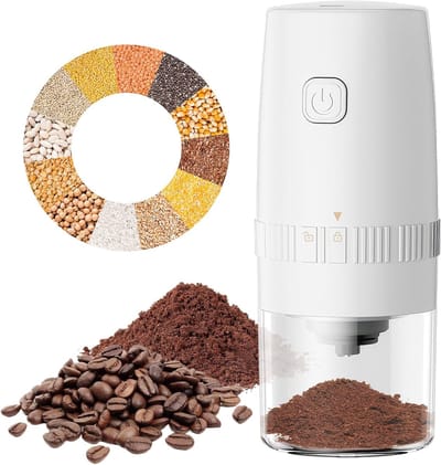 Koffiemolen-koffiemolen electrisch-kruidenmolen-elektrische koffiemolen - Draagbare zout- en pepermolen - Instelbare grofheid, Automatische USB oplaadbare koffiemolen voor keuken, grill en restaurant - Wit - 19x8 cm
