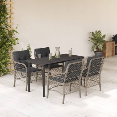 vidaXL - 5-delige - Tuinset - met - kussens - poly - rattan - lichtgrijs