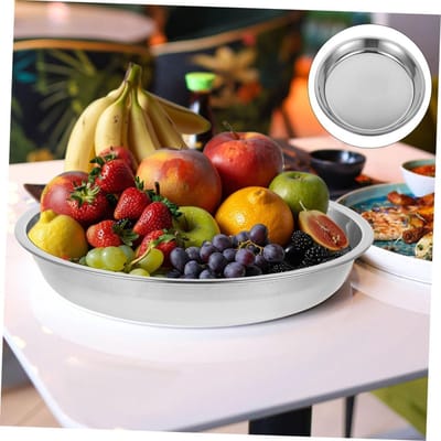 2 stuks Versatile Stainless Steel Round Food Bowl Steam Bowl Steam Bowl For Home Restaurant，20cm Party food bowl、Stainless Steel Plate for Home