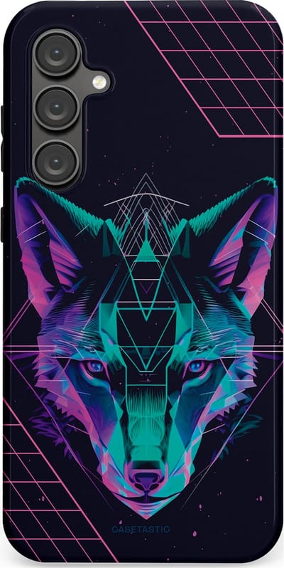 Casetastic hoesje geschikt voor Samsung Galaxy S23 FE - Dubbellaagse bescherming - Neon Wolf - Fashion Case - Donkerblauw