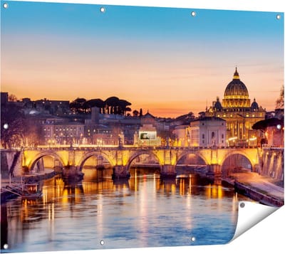 Gards Tuinposter Engelenbrug in Rome bij Zonsondergang - 120x90 cm - Tuindoek - Tuindecoratie - Wanddecoratie buiten - Tuinschilderij